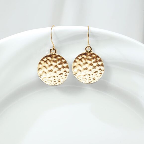 18mm Gold Disc Circle Dangle Earrings for Women - Picture 5 of 5